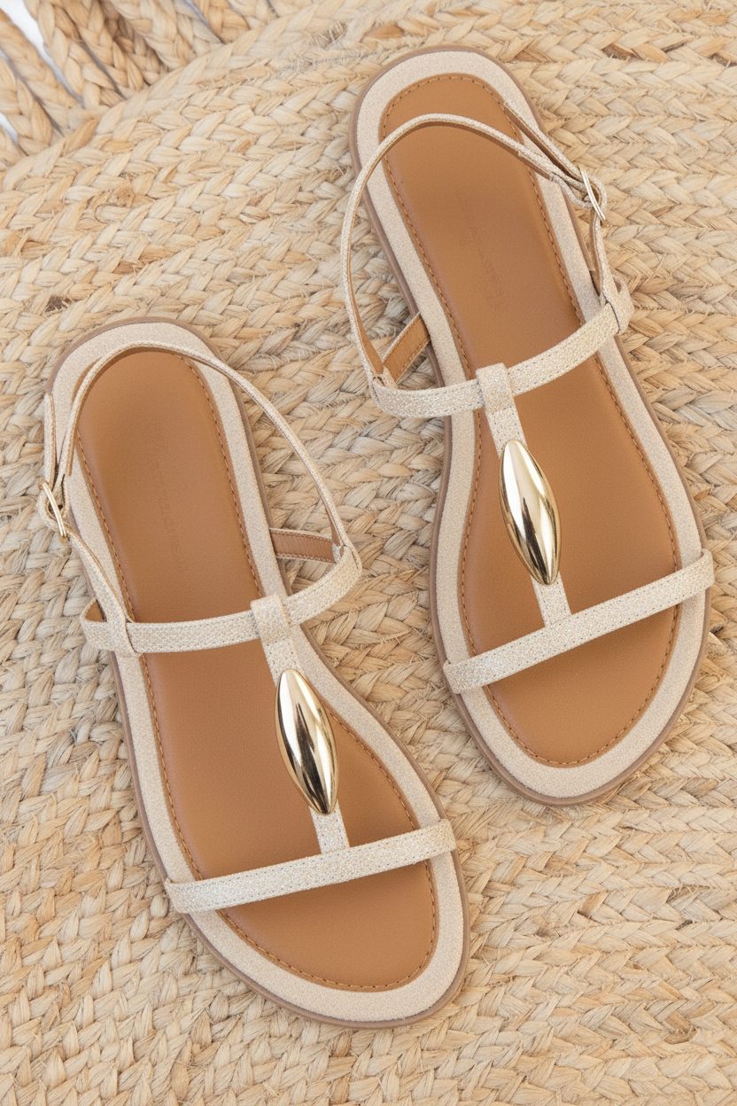 Classic Luxury T-Strap Sandals Beige