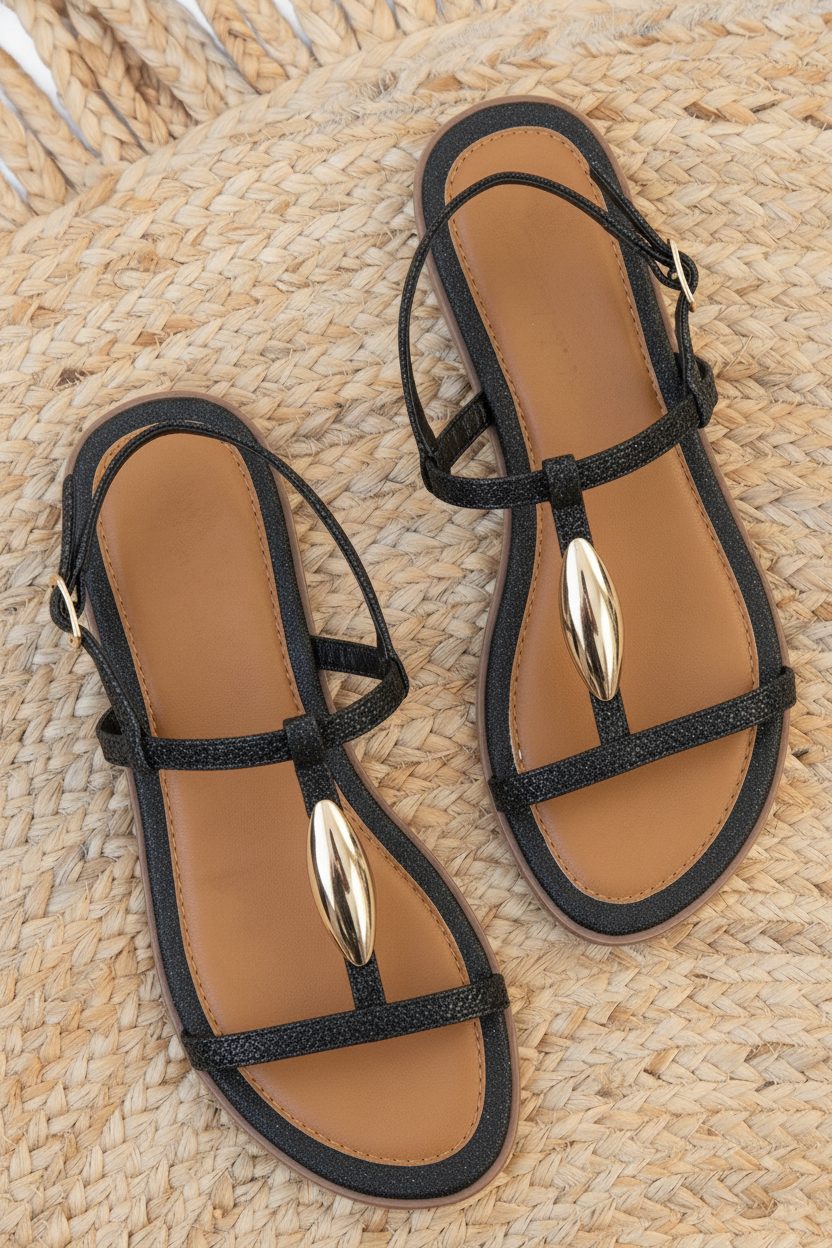 Classic Luxury T-Strap Sandals Black