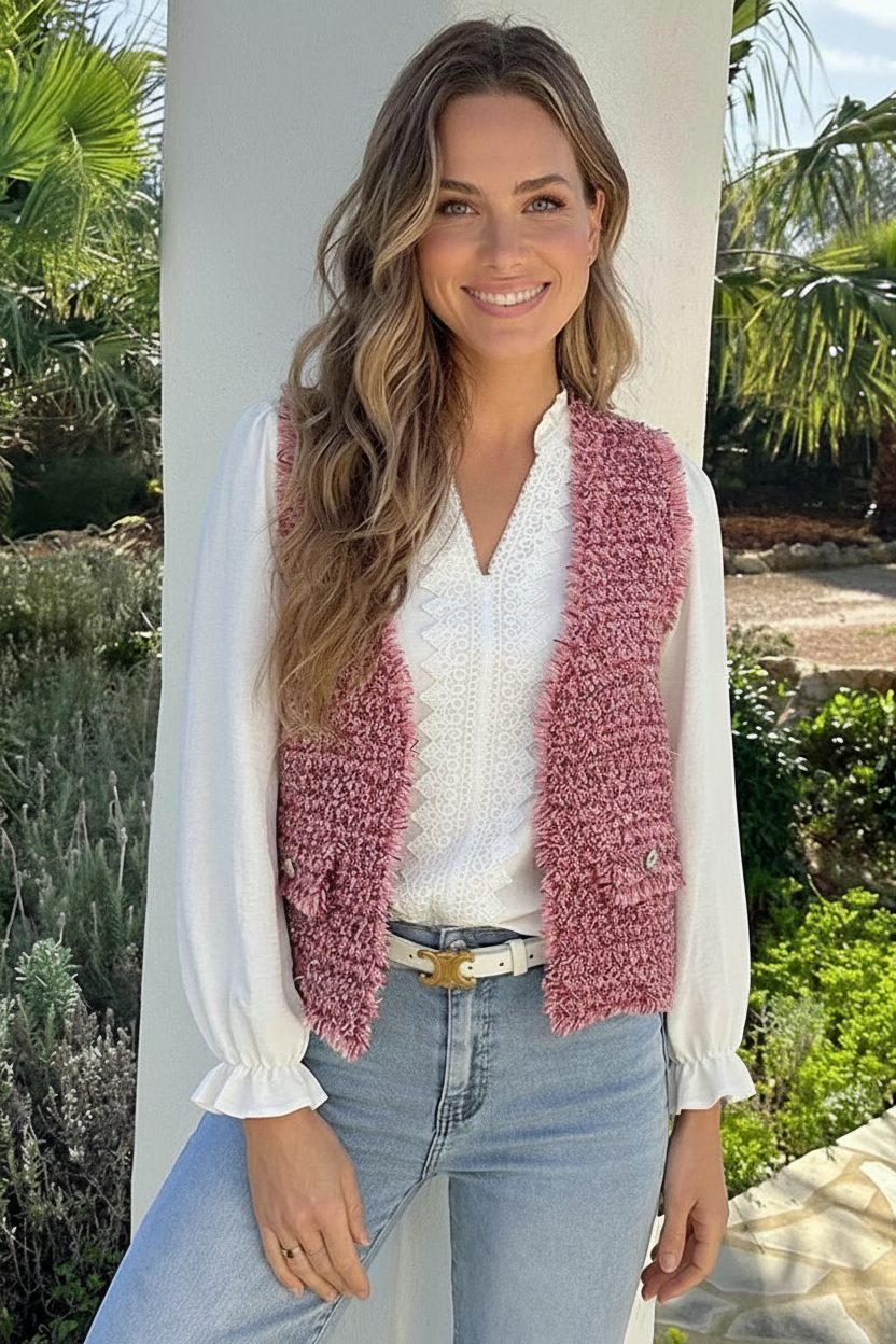 Classic Tweed Gilet Roze – vesten — foto 5