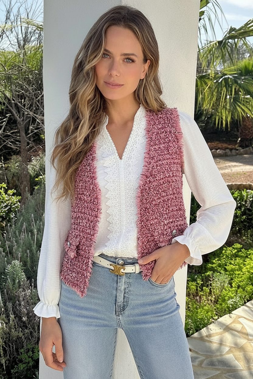 Classic Tweed Gilet Roze
