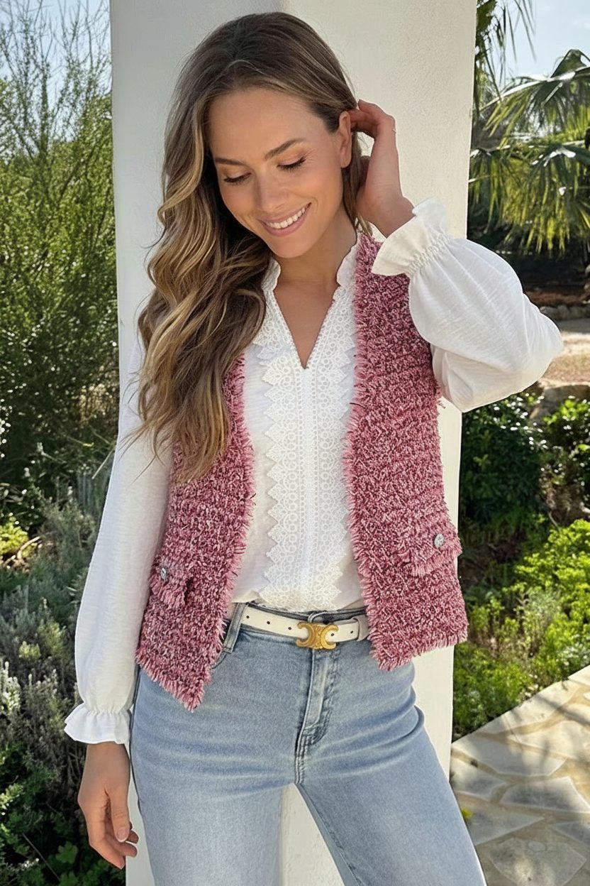 Classic Tweed Gilet Roze – vesten — foto 6