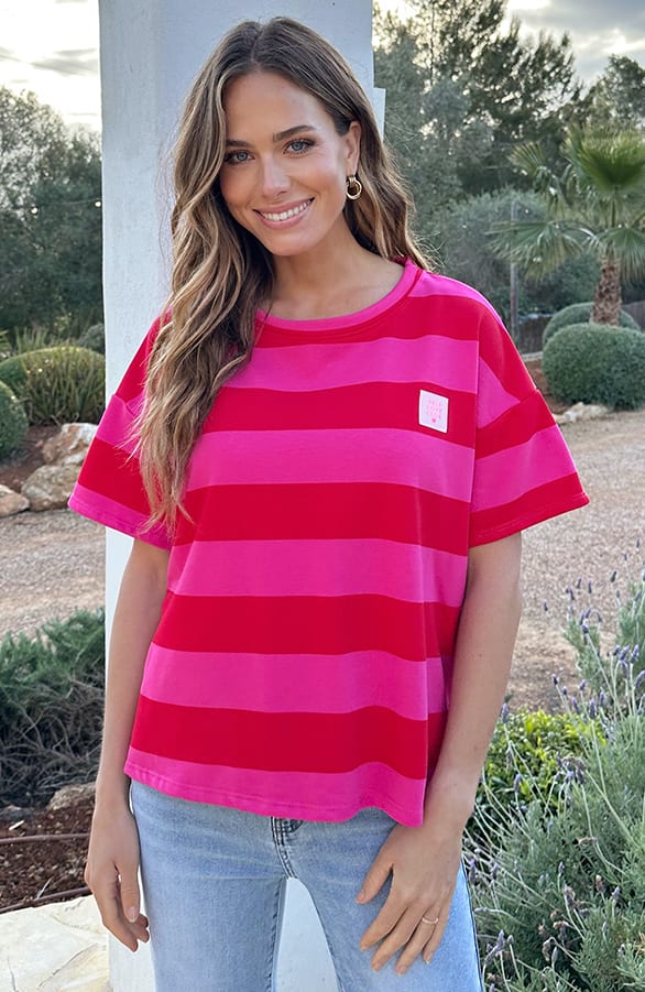 Cotton Strepen Shirt Dames Rood Roze – shirts & tops
