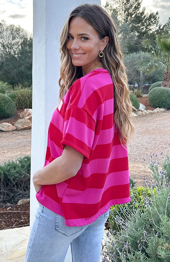 Cotton Strepen Shirt Dames Rood Roze – shirts & tops — foto 3