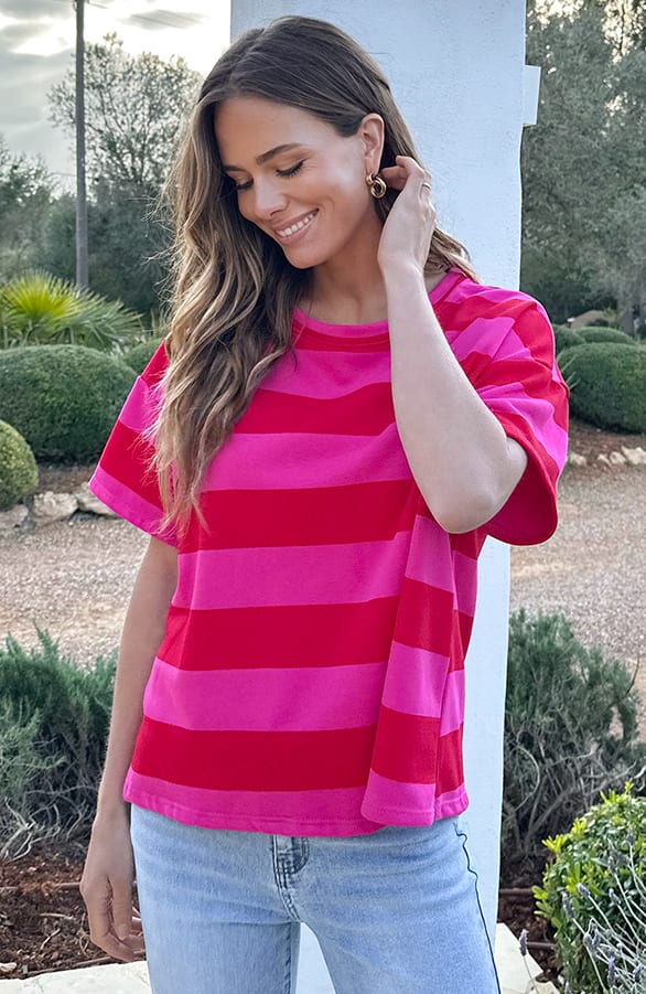 Cotton Strepen Shirt Dames Rood Roze – shirts & tops — foto 5
