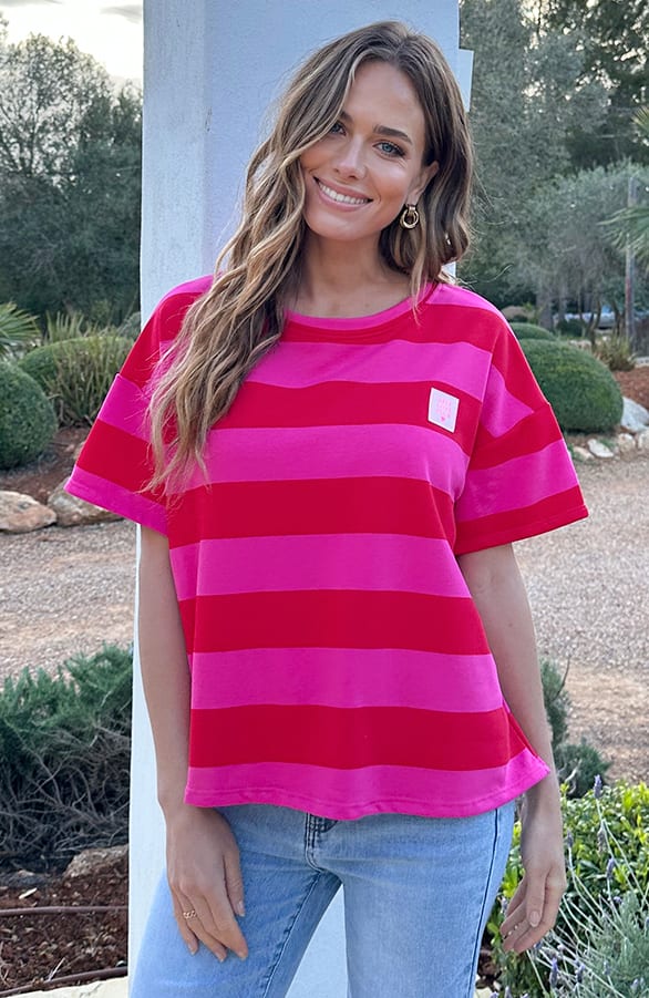 Cotton Strepen Shirt Dames Rood Roze – shirts & tops — foto 2
