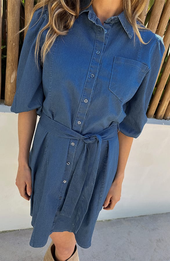 Denim Blousejurk Met Strik Jeans Blue – alle jurkjes — foto 4