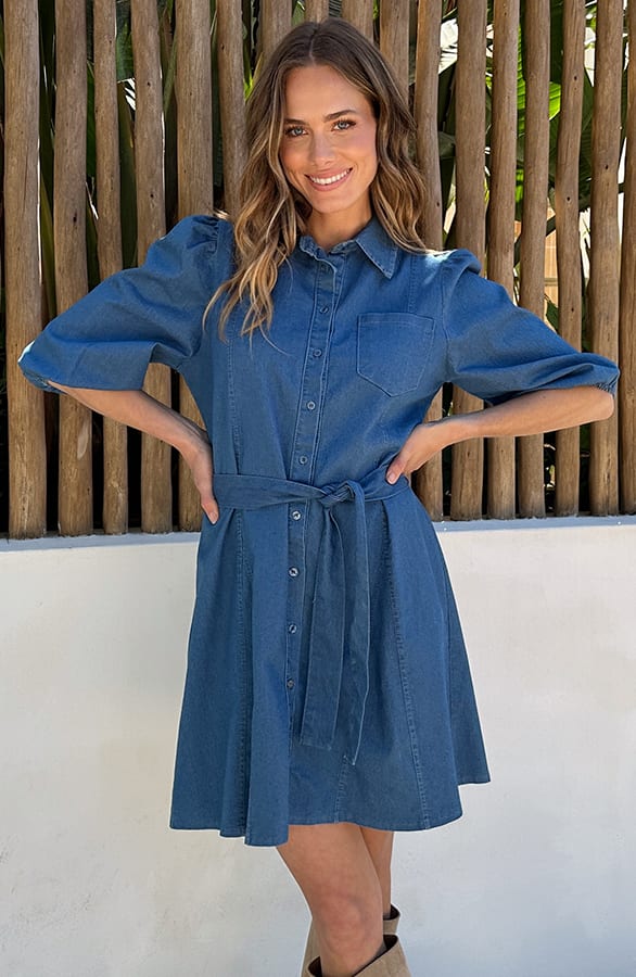 Denim Blousejurk Met Strik Jeans Blue – alle jurkjes — foto 6