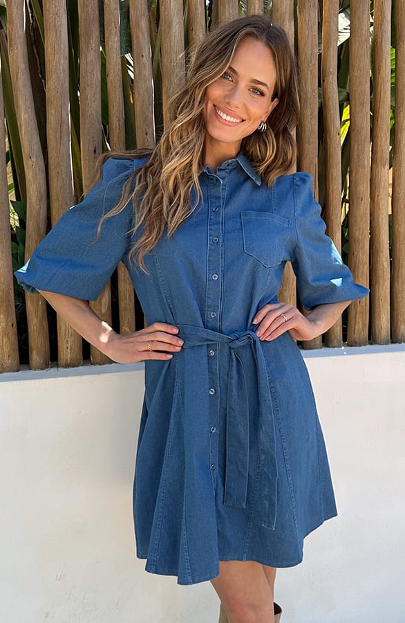 Denim Blousejurk Met Strik Jeans Blue – alle jurkjes — foto 8