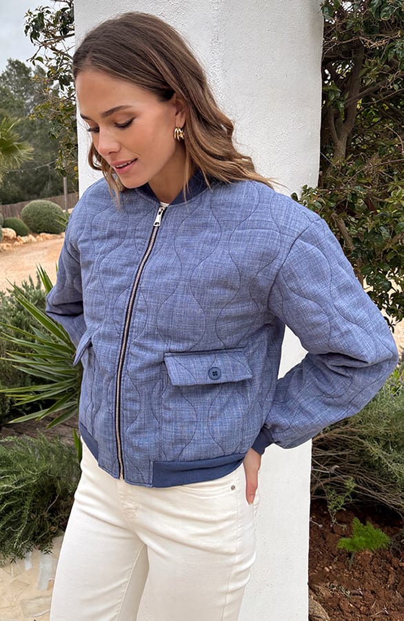 Denim Bomber Jacket Met Stiksels – jassen — foto 6
