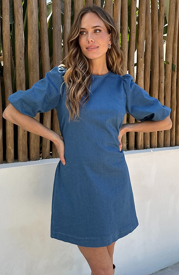 Denim Puff Sleeve Dress Blue – alle jurkjes — foto 9