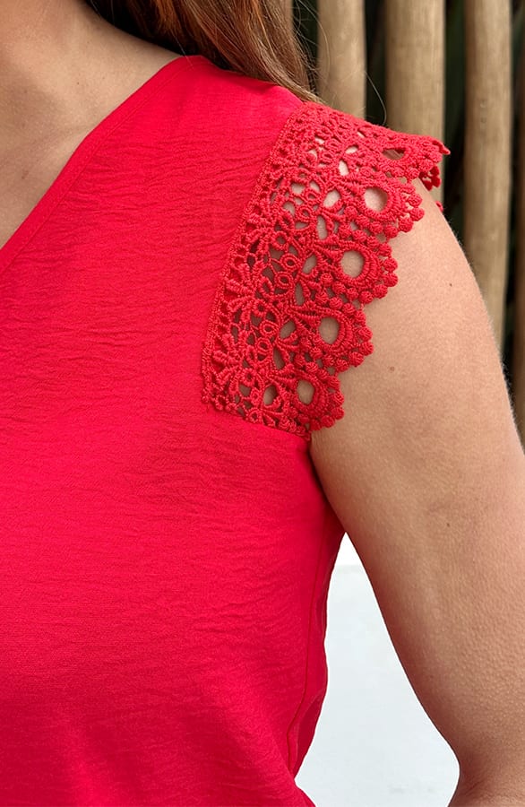 Elegant Lace V-Neck Top Rood – shirts & tops — foto 4