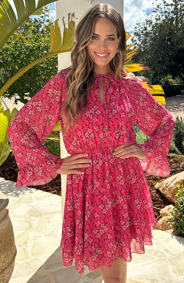 Flowerly Ruffle Jurk Roze