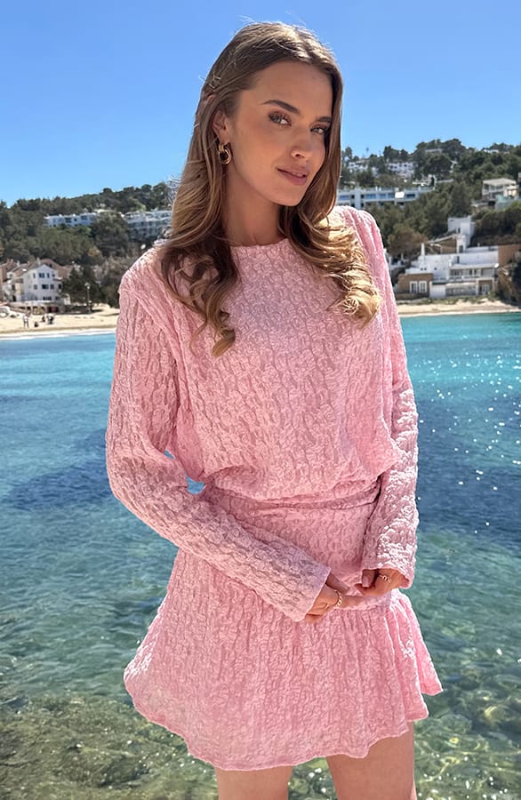 Gedrapeerde Kanten Jurk Pastel Roze – alle jurkjes — foto 4