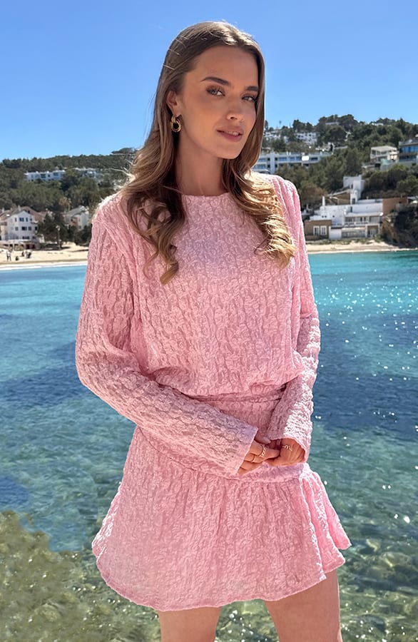 Gedrapeerde Kanten Jurk Pastel Roze – alle jurkjes — foto 5
