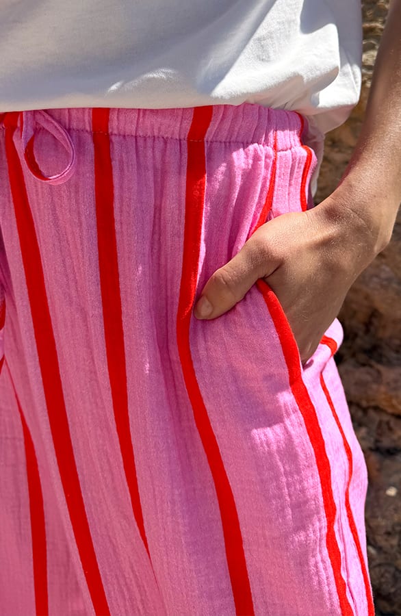Gestreepte Mousseline Broek Rood Roze – broeken — foto 4
