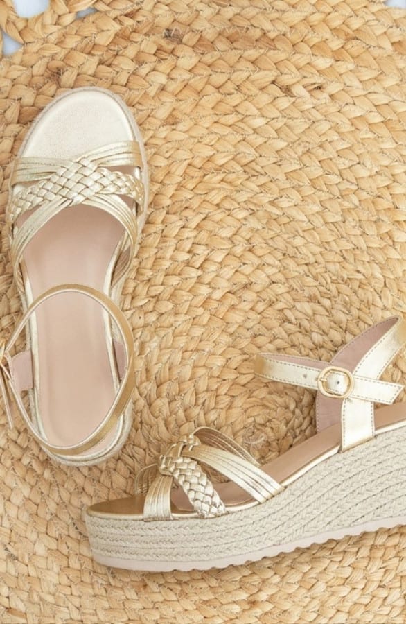 Geweven Espadrille Met Vlecht Details Gold