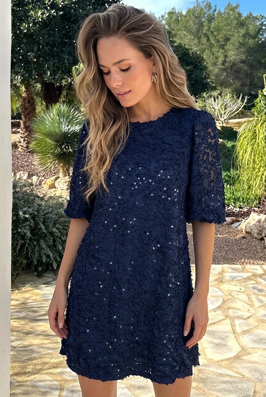 Glitter Dress Met See-Through Pofmouw Navy – alle jurkjes — foto 5