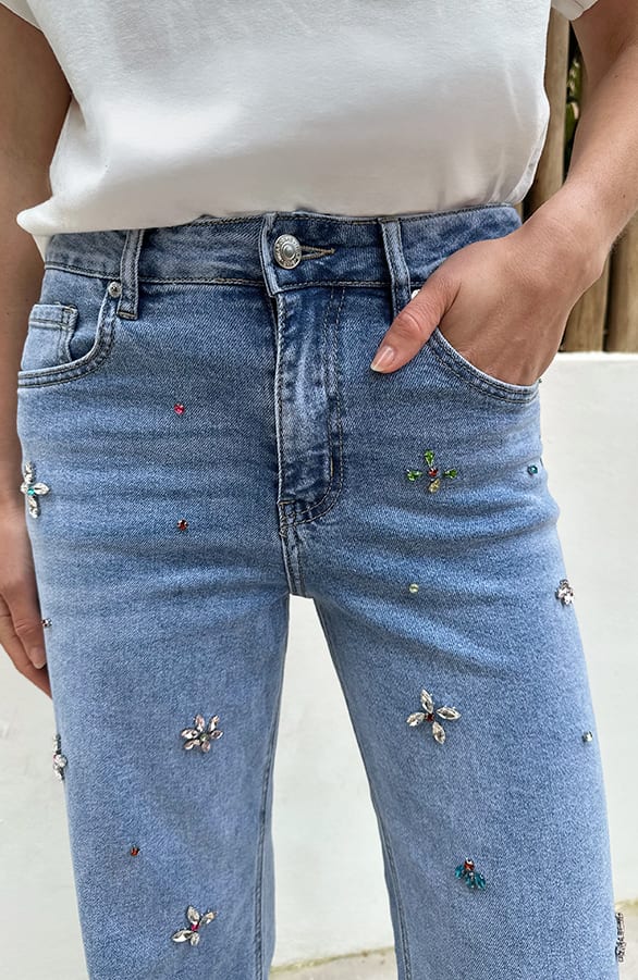 Strass Jeans Bloemen Blauw — foto 6