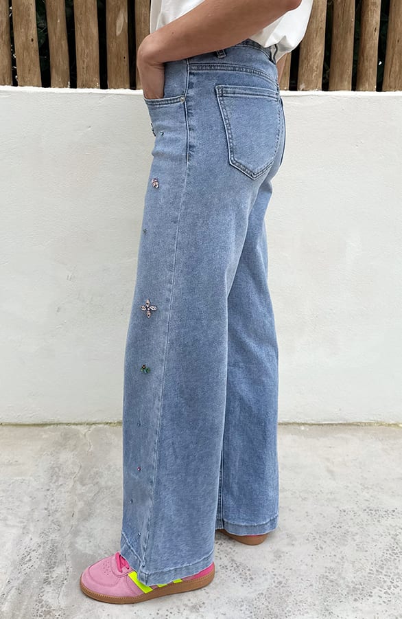 Strass Jeans Bloemen Blauw — foto 5