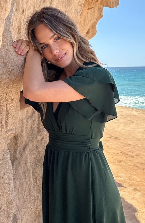 Jurk Met Smocked Taille Short Sleeve Emerald – alle jurkjes — foto 5