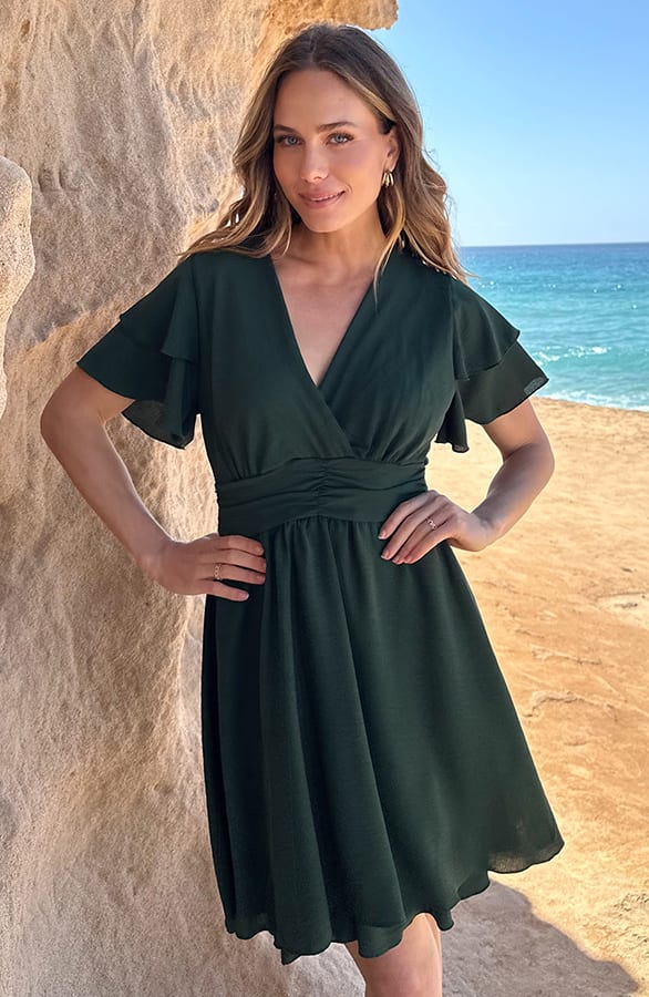 Jurk Met Smocked Taille Short Sleeve Emerald – alle jurkjes — foto 9
