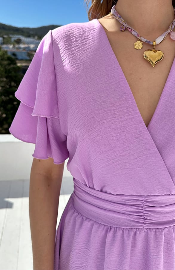 Jurk Met Smocked Taille Short Sleeve Lila – alle jurkjes — foto 4