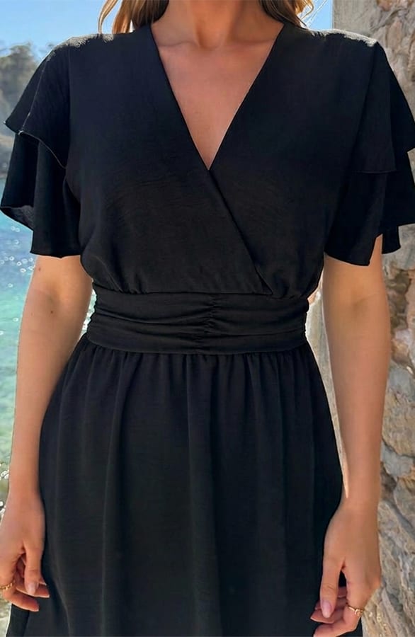Jurk Met Smocked Taille Short Sleeve Zwart – alle jurkjes — foto 4