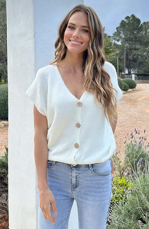 Knitted Button Cardigan Ecru