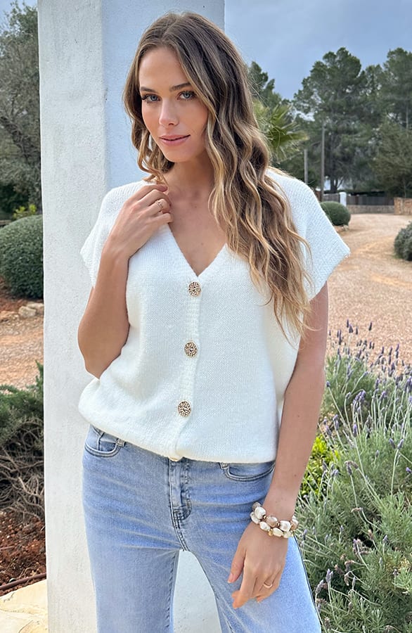 Knitted Button Cardigan Ecru – kleding — foto 5