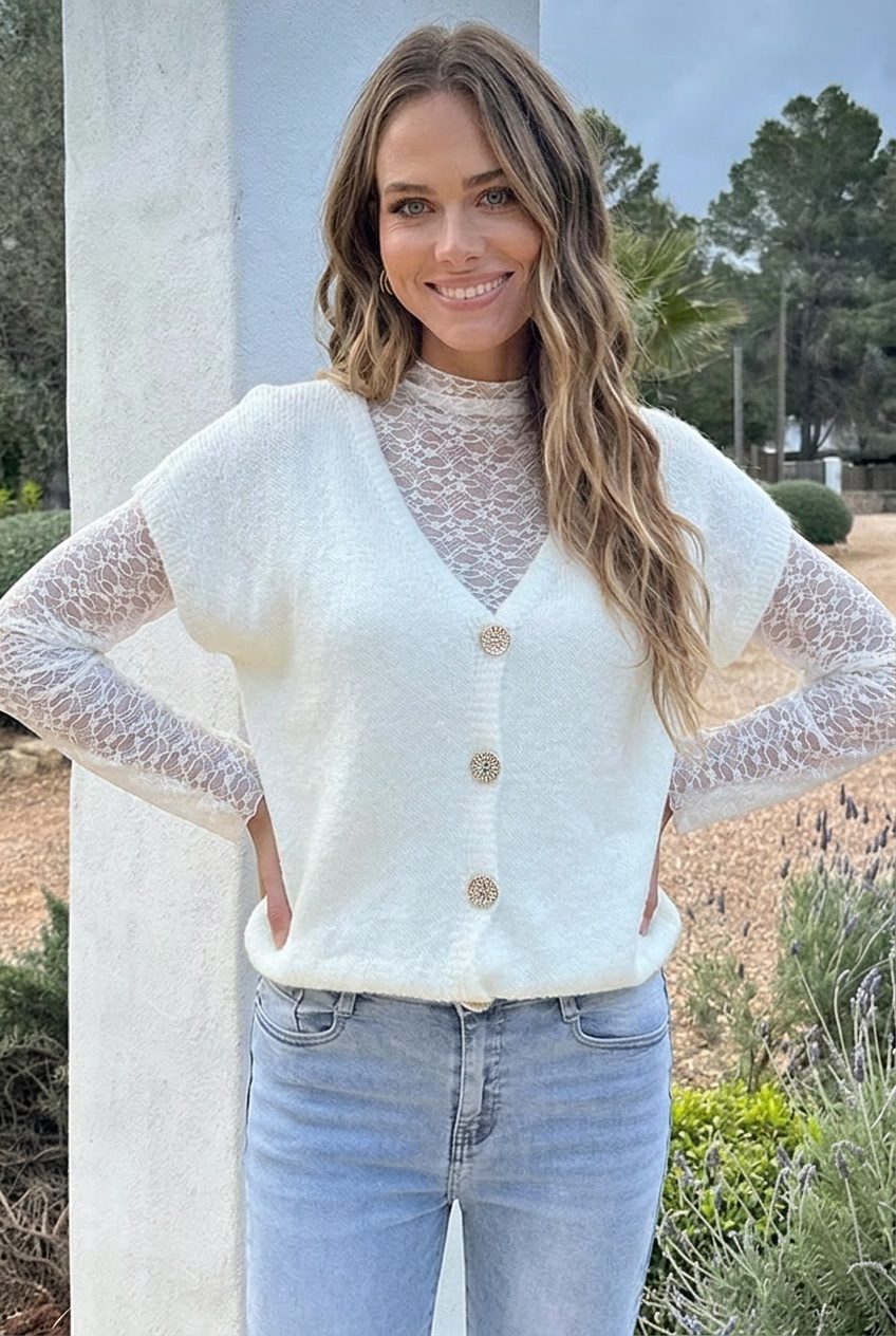 Knitted Button Cardigan Ecru – kleding — foto 9