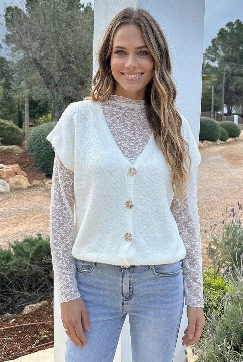 Knitted Button Cardigan Ecru – kleding — foto 10