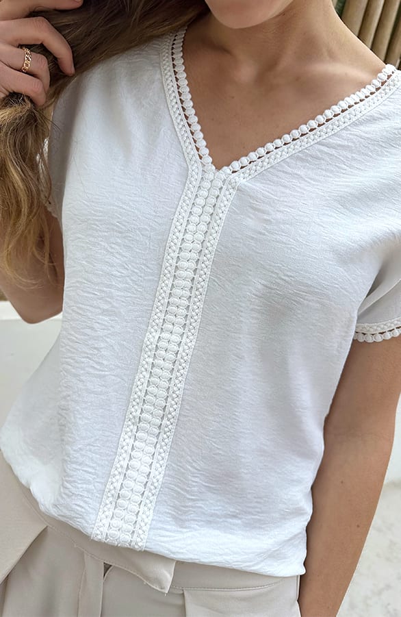 Lace Line V-Hals Top Ecru – shirts & tops — foto 4