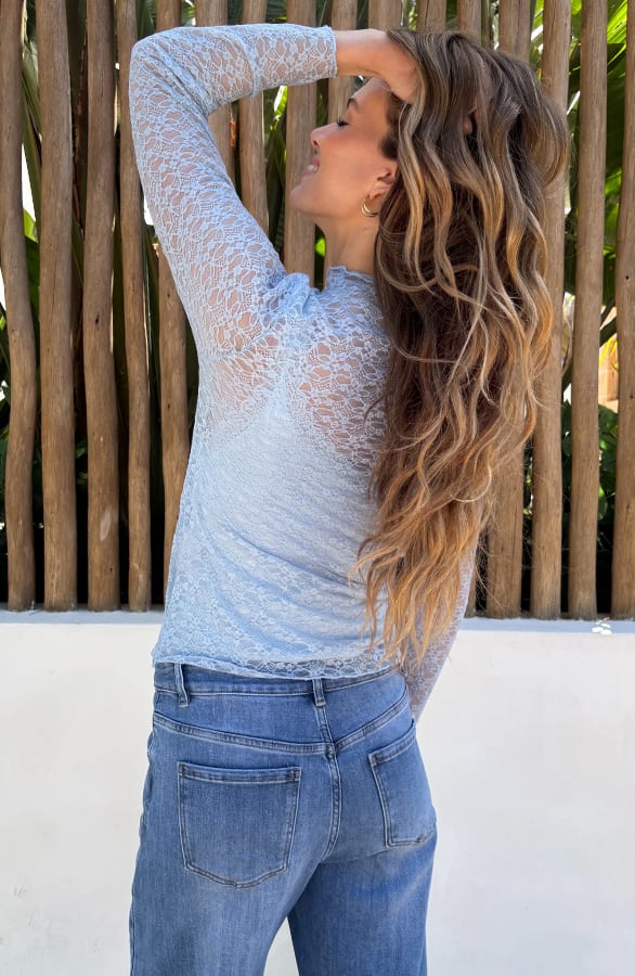 Lace Long Sleeve Top Baby Blue – shirts & tops — foto 3