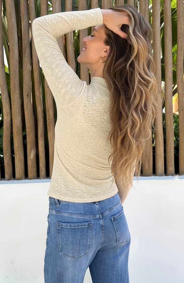 Lace Long Sleeve Top Beige – shirts & tops — foto 3