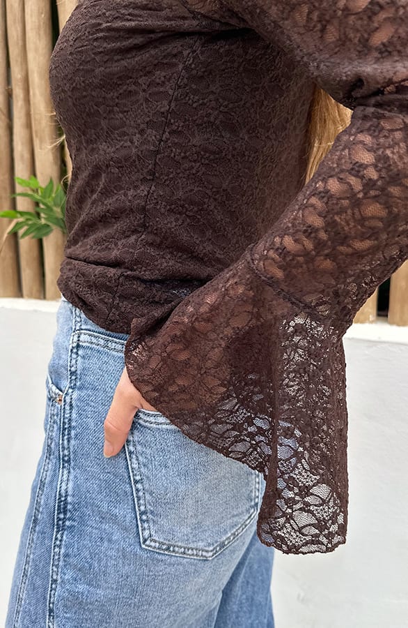 Lace Flared Longsleeve Top Choco – shirts & tops — foto 5