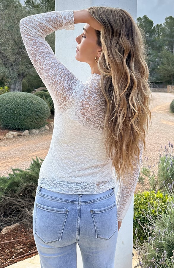 Lace Long Sleeve Top Ecru – shirts & tops — foto 3