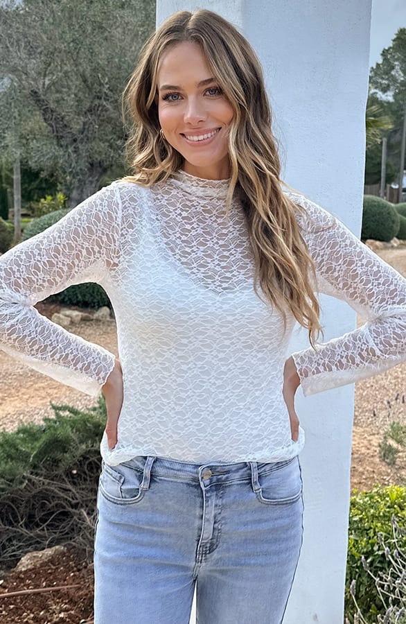 Lace Long Sleeve Top Ecru – shirts & tops — foto 6