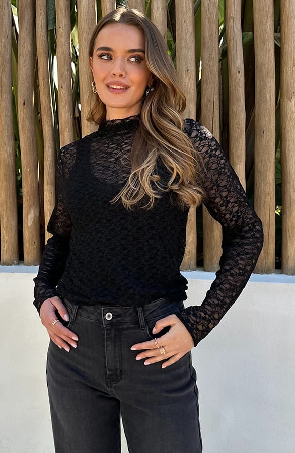 Lace Long Sleeve Top Zwart – shirts & tops — foto 7