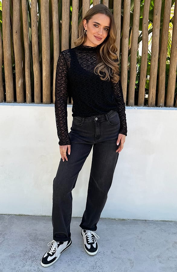 Lace Long Sleeve Top Zwart – shirts & tops — foto 5