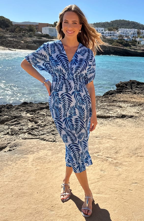 Leaf Print Maxi Dress Blauw – alle jurkjes