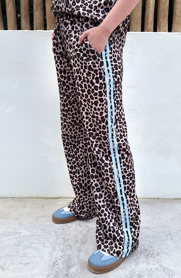 Leopard Pants Met Bies Blauw