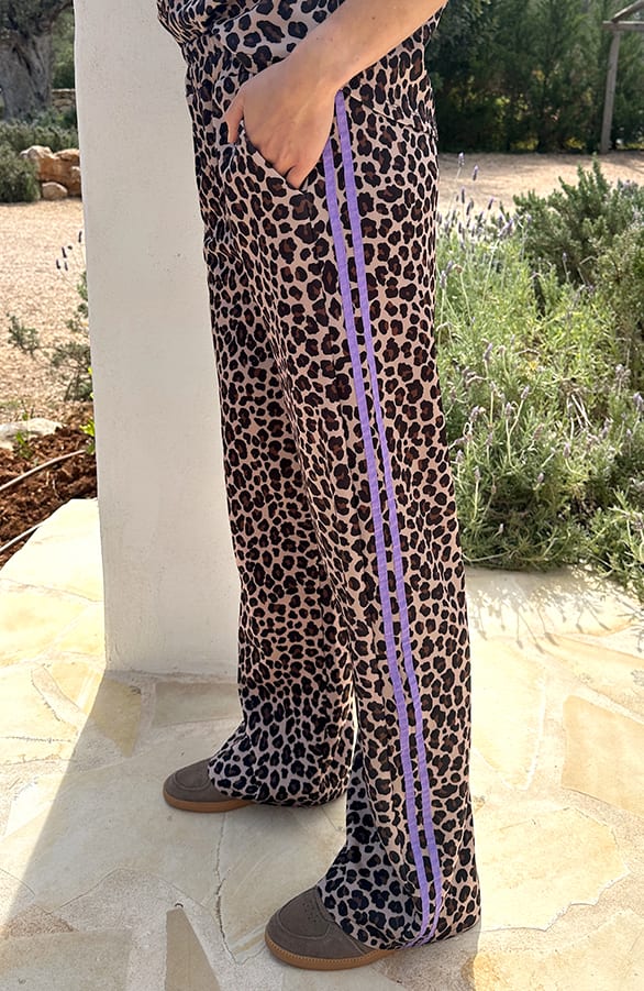 Leopard Pants Met Bies Lila
