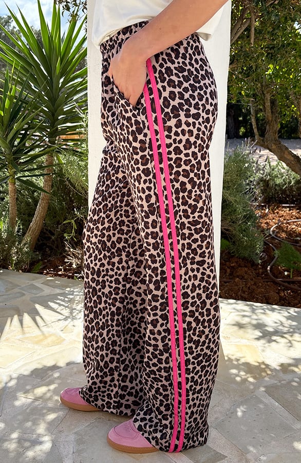 Leopard Pants Met Bies Roze
