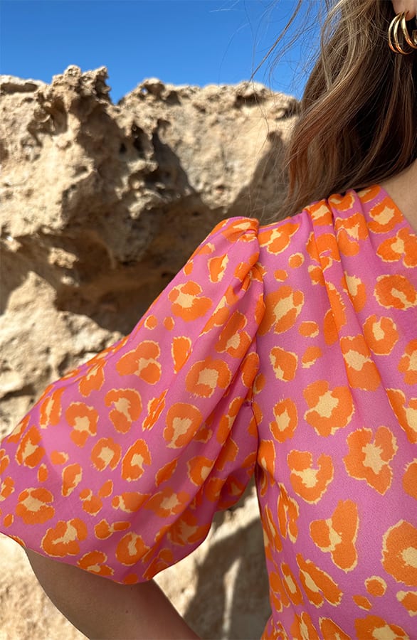 Leopard Puffsleeve Dress Orange Pink – alle jurkjes — foto 4