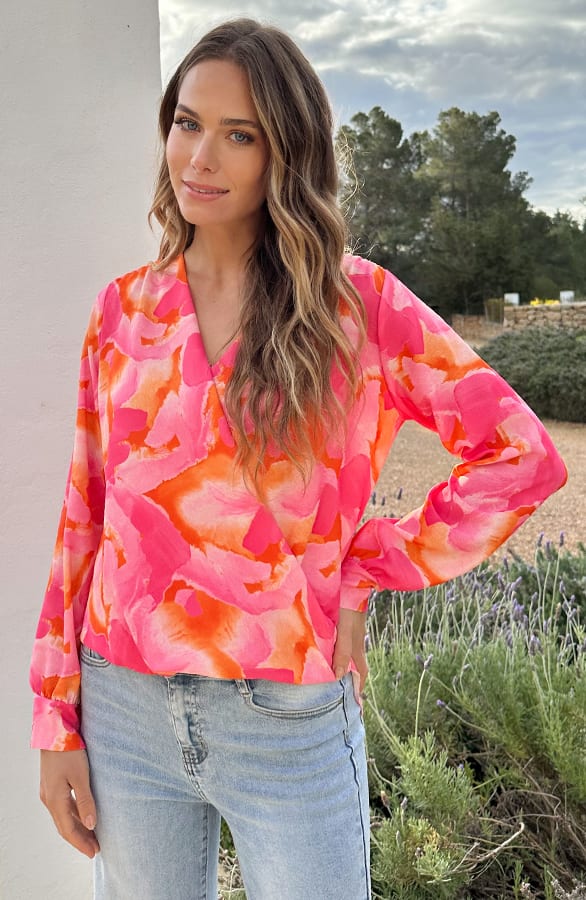 Limited Blouse Met Details Lize Fuchsia Oranje – kleding — foto 5