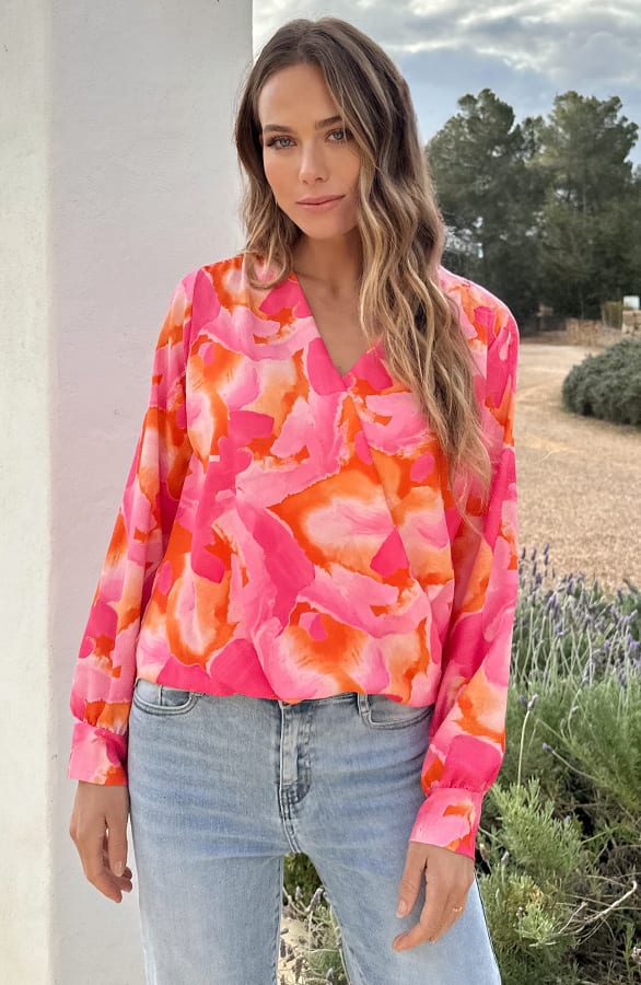 Limited Blouse Met Details Lize Fuchsia Oranje – kleding — foto 6