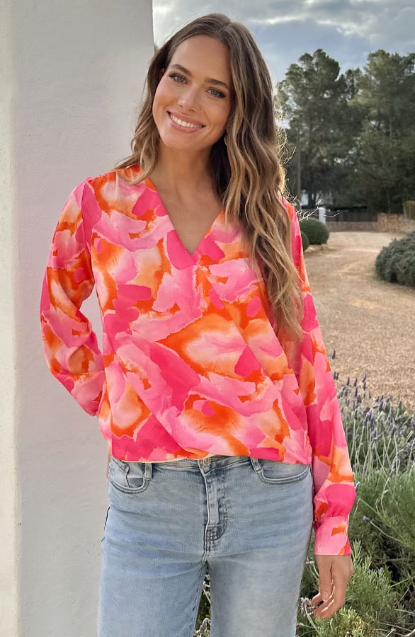 Limited Blouse Met Details Lize Fuchsia Oranje – kleding — foto 7