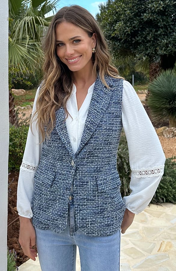 Luxe Tweed Gilet Lurex Navy – vesten — foto 8