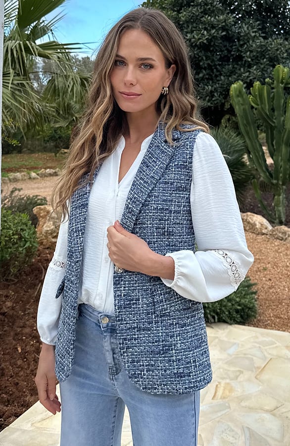 Luxe Tweed Gilet Lurex Navy – vesten — foto 6