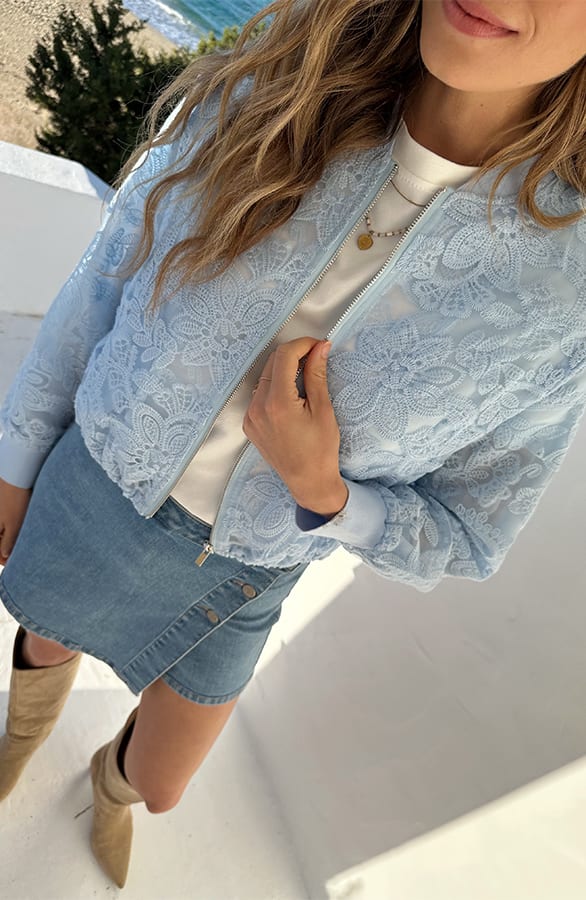 Mesh Flower Bomber Jacket Iceblue – blazers — foto 5
